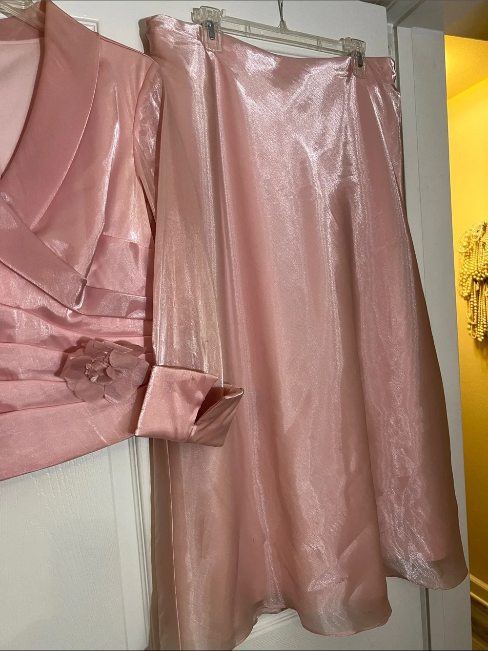Chadwicks Shimmery Pink Two-Piece Skirt Set with Floral Accent - Picture 3 of 3